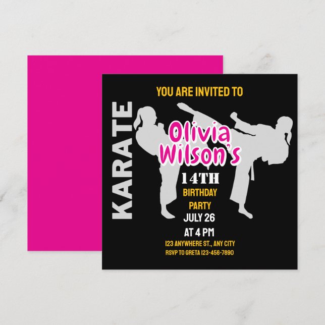 Taekwondo Birthday Party, Taekwondo Girl Player Invitation (Front/Back)
