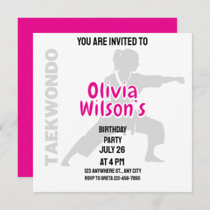 Taekwondo Birthday Party, Taekwondo Girl Player Invitation