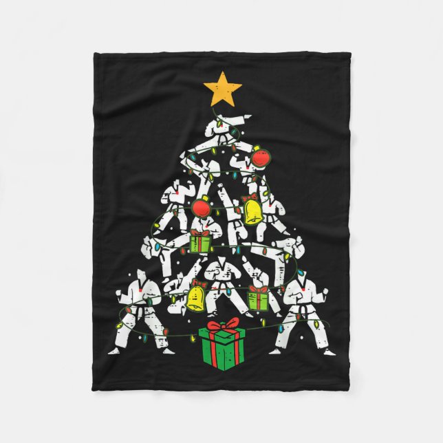 Taekwondo Christmas Tree Xmas Martial Arts Karate  Fleece Blanket (Front)