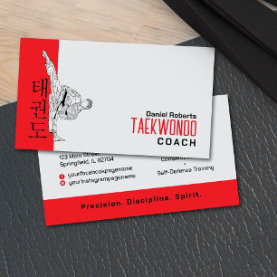 Taekwondo Coach - Martial Artist and Hangul Symbol Business Card