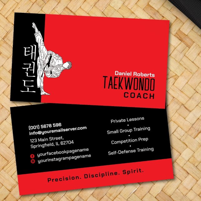 Taekwondo Coach - Martial Artist and Hangul Symbol Business Card (Creator Uploaded)