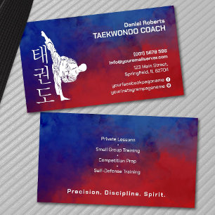 Taekwondo Coach - Martial Artist and Hangul Symbol Business Card