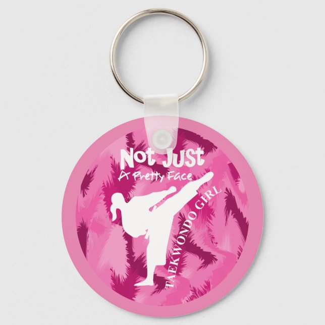 Taekwondo Cute Pink White Girly Quote Key Ring (Front)