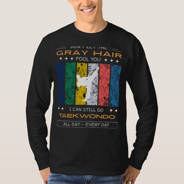 Taekwondo Enthusiast Tee - Grey Hair, Martial Arts (Front)