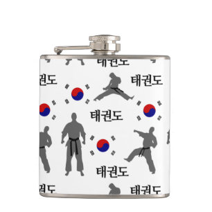 Taekwondo Fighter Martial Art 태권도 South Korea Flag Hip Flask