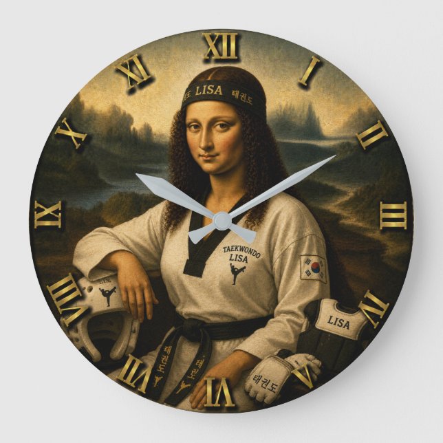 Taekwondo Funny Mona Lisa Martial Arts Gift Large Clock (Front)