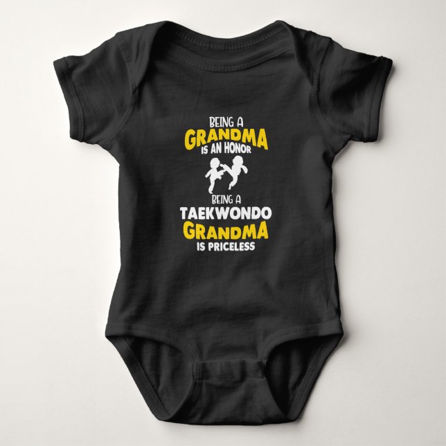 Taekwondo Grandma Family Martial Arts Self Defense Baby Bodysuit (Front)
