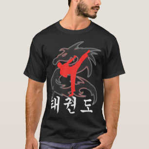 Taekwondo High Kick Dragon with Korean Symbols T-Shirt