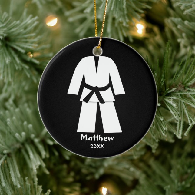 Taekwondo Karate Black Belt Personalised Ceramic Tree Decoration (Tree)