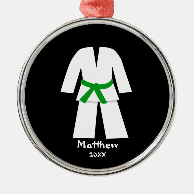 Taekwondo Karate Green Belt Personalised Metal Tree Decoration (Front)