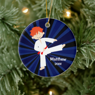 Taekwondo Karate Red Belt Red Boy Personalised Ceramic Tree Decoration
