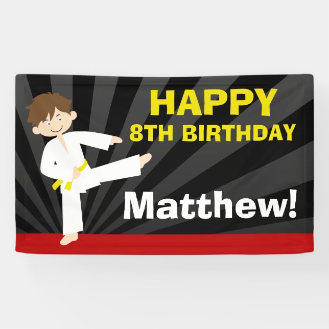 Taekwondo Karate Yellow Belt Boy Birthday Banner (Horizontal)