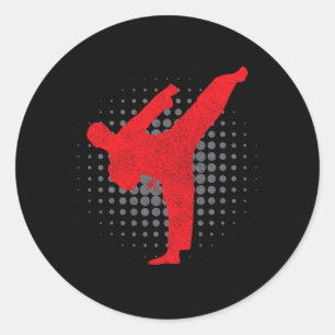 Taekwondo Kick Karate Boys Girls Martial Arts Vint Classic Round Sticker