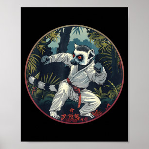 Taekwondo Lemur Kickboxing Animall Jiu-Jitsu Kung Poster