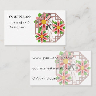 Taekwondo Master & Lotus Flowers - Martial Harmony Business Card