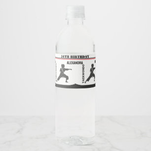 Taekwondo Player, Birthday Girl, Team Karate Water Bottle Label