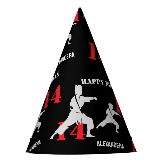 Taekwondo Player Birthday , Karate personalised  Party Hat (Front)