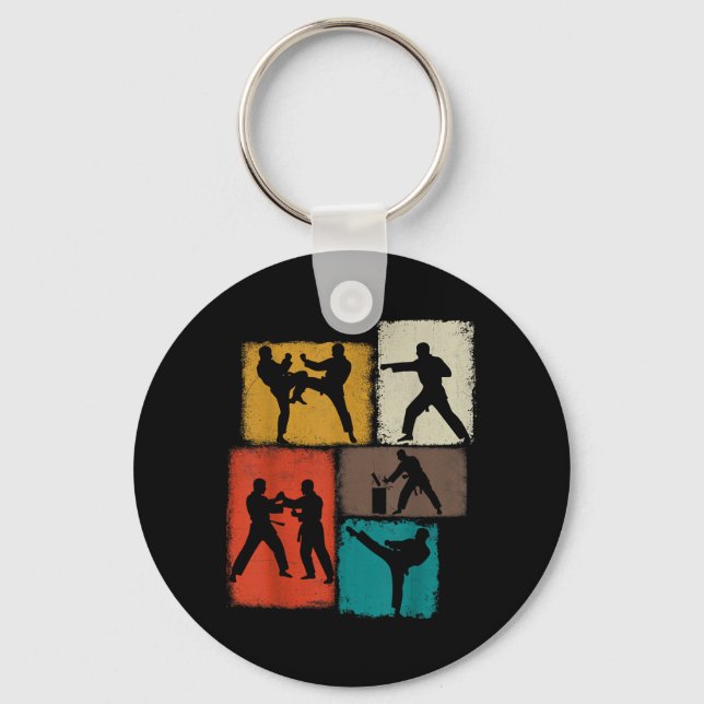 Taekwondo Practitioner Collage Men Kids Coach Key Ring (Front)