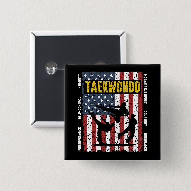 Taekwondo Self Contro American Martial Arts Flag 15 Cm Square Badge (Front & Back)
