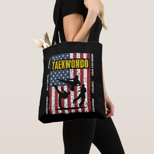 Taekwondo Self Contro American Martial Arts Flag Tote Bag (Close Up)