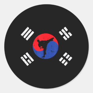 Taekwondo South Korea Flag Vintage Korean Martial Classic Round Sticker