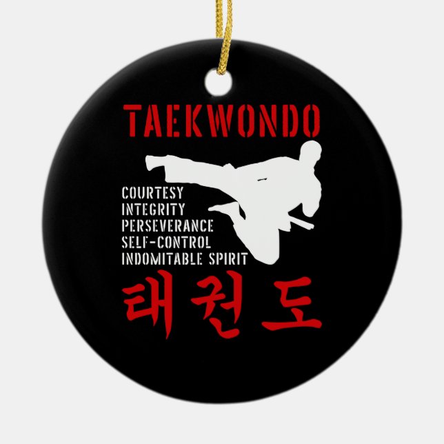 Taekwondo Tenets Martial Arts Ceramic Tree Decoration (Front)