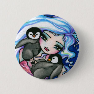 "Tag Alongs" Mermaid Baby Penguins Fantasy Fairy 6 Cm Round Badge