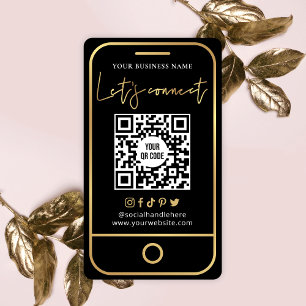  Tag Us Social Media Black & Gold QR Business Card