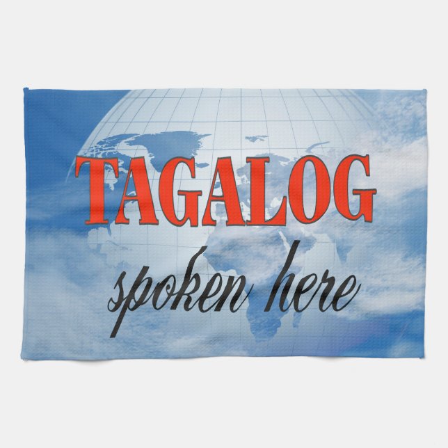 Tagalog spoken here cloudy earth tea towel (Horizontal)