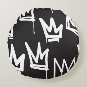 tags seamless pattern. Fashion black and white gra Round Cushion