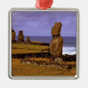 Tahai Platform Moai Statue Abstracts Easter Metal Tree Decoration