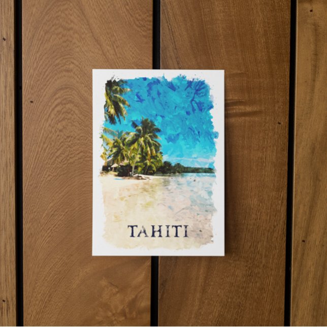 Tahiti French Polynesia Beach Watercolor Postcard (tropical tahiti france postcard)