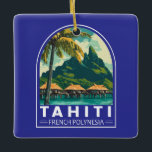 Tahiti French Polynesia Travel Art Emblem Ceramic Ornament<br><div class="desc">Tahiti retro vector travel design. Tahiti is the largest island in French Polynesia,  the South Pacific archipelago.</div>
