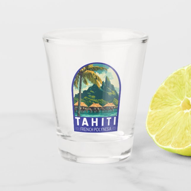 Tahiti French Polynesia Travel Art Emblem Shot Glass (Front)