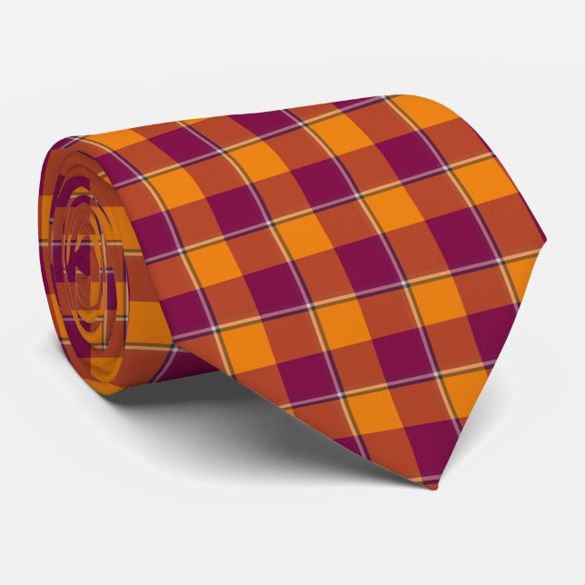 Tahiti Gold and Rose Bud Cherry Plaid Neck Tie (Rolled)