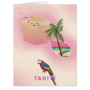 Tahiti illustrated map travel poster