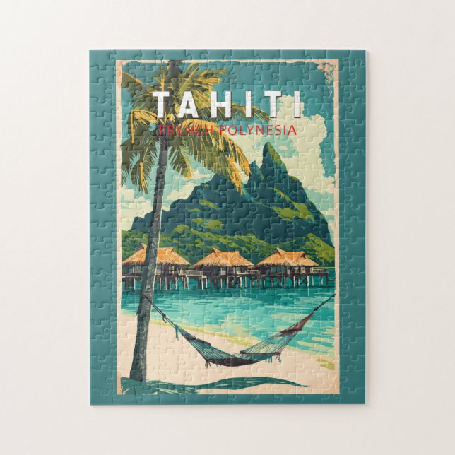 Tahiti Illustration Travel Art Vintage Jigsaw Puzzle (Vertical)