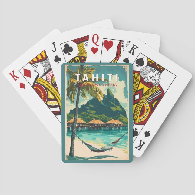 Tahiti Illustration Travel Art Vintage Playing Cards (Back)
