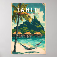 Tahiti Illustration Travel Art Vintage