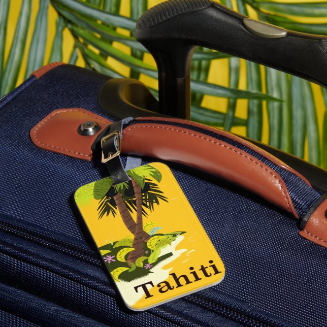 Tahiti Retro travel poster Canvas Print Luggage Tag (Front Insitu 1)
