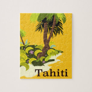 Tahiti Retro travel poster Jigsaw Puzzle