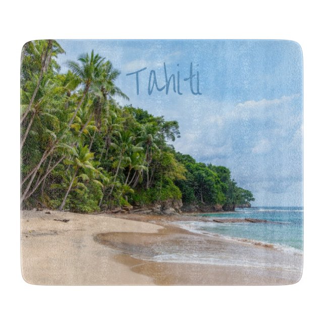 Tahiti Sand Beach Blue Sky Palm Trees Cutting Board (Front)