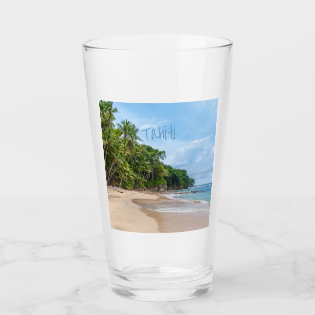 Tahiti Sand Beach Blue Sky Palm Trees Glass (Front)