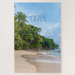 Tahiti Sand Beach Blue Sky Palm Trees Jigsaw Puzzle