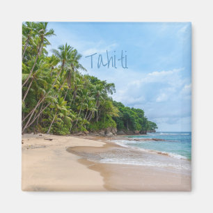 Tahiti Sand Beach Blue Sky Palm Trees Magnet