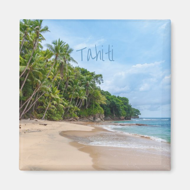 Tahiti Sand Beach Blue Sky Palm Trees Magnet (Front)