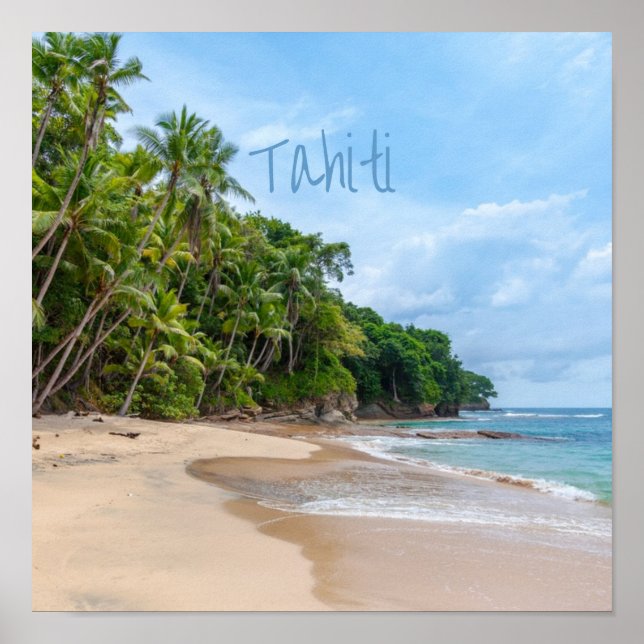 Tahiti Sand Beach Blue Sky Palm Trees Poster (Front)