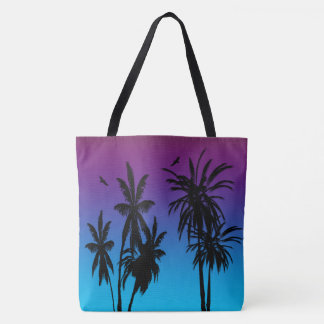 Tahiti Sunset Haze Black Palm Trees Circling Hawk Tote Bag