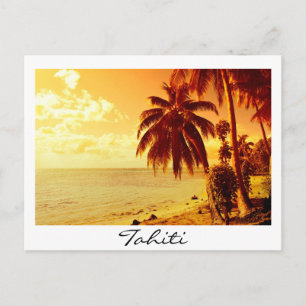 Tahiti sunset white text postcard