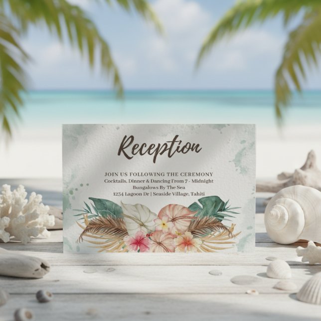 Tahiti | Tropical Floral & Palms Wedding Reception Enclosure Card (Creator Uploaded)